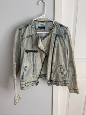 Zara Denim Light Wash Moto Jacket, size L